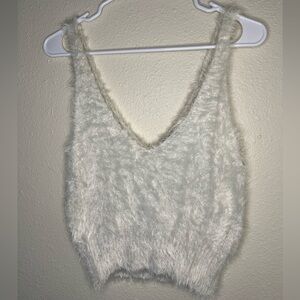 Fuzzy White Sleeveless Top